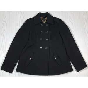 Lucky Brand Wool Peacoat Women Small Black Double Breasted Lined Pockets Preppy
